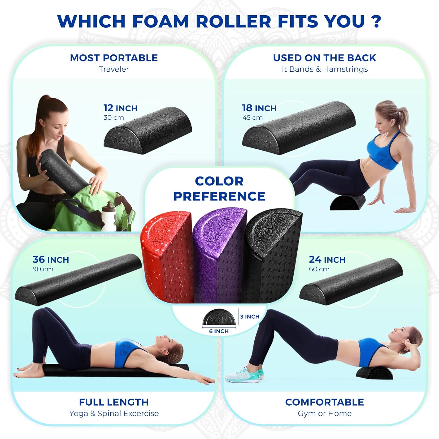 Hemi-roller half-round foam roller for balance and stretching