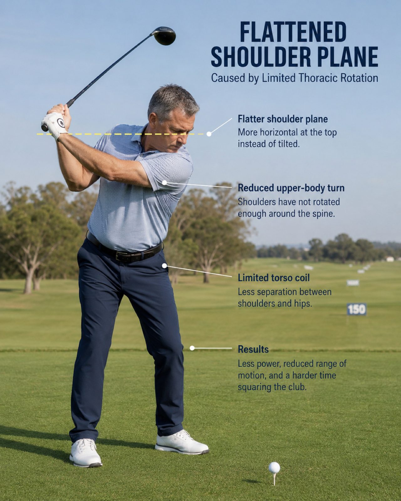 Golfer over 40 losing power and distance at the top of the backswing