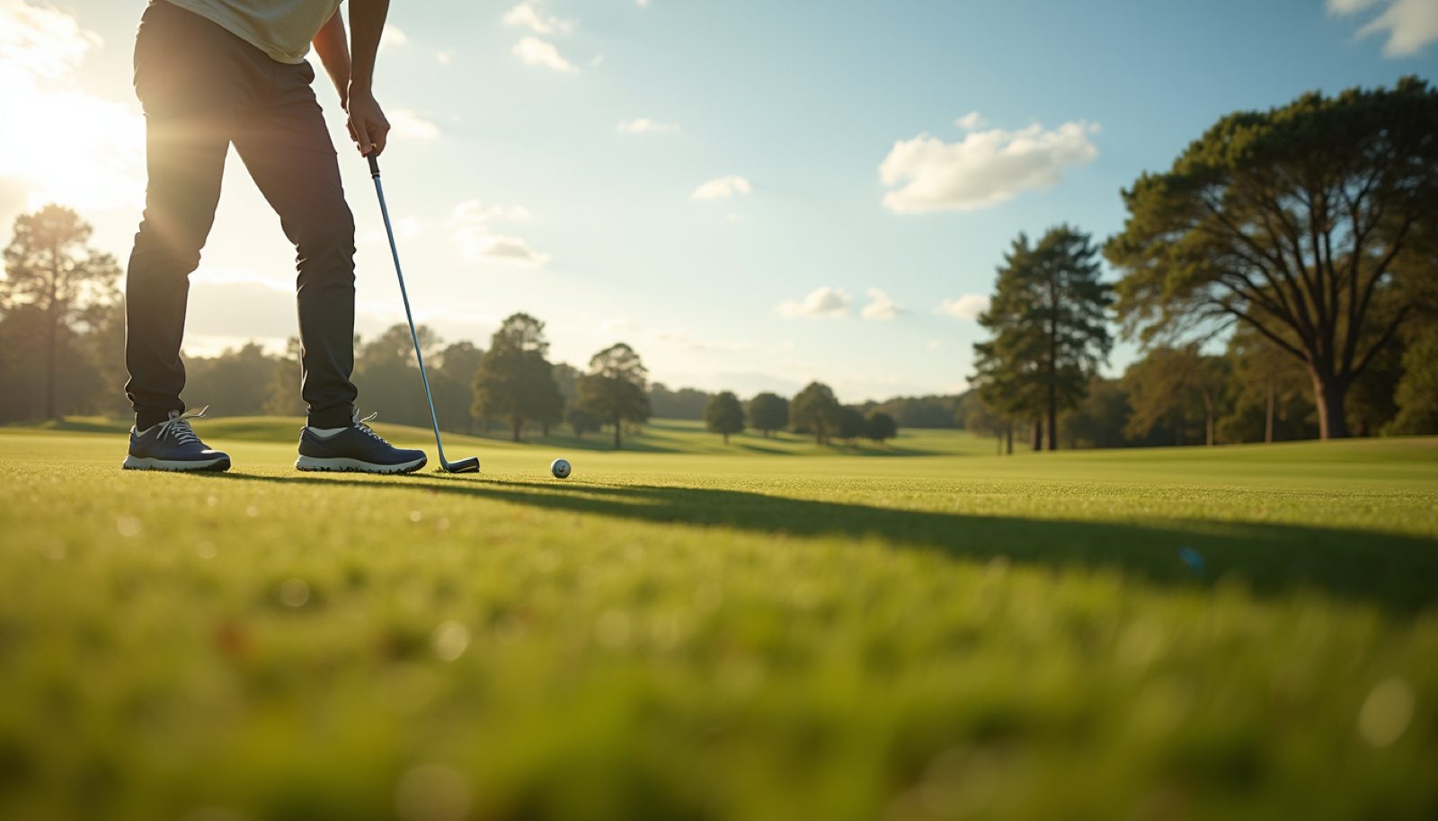 Golfer warming up on a Fort Worth course before play to prevent injury
